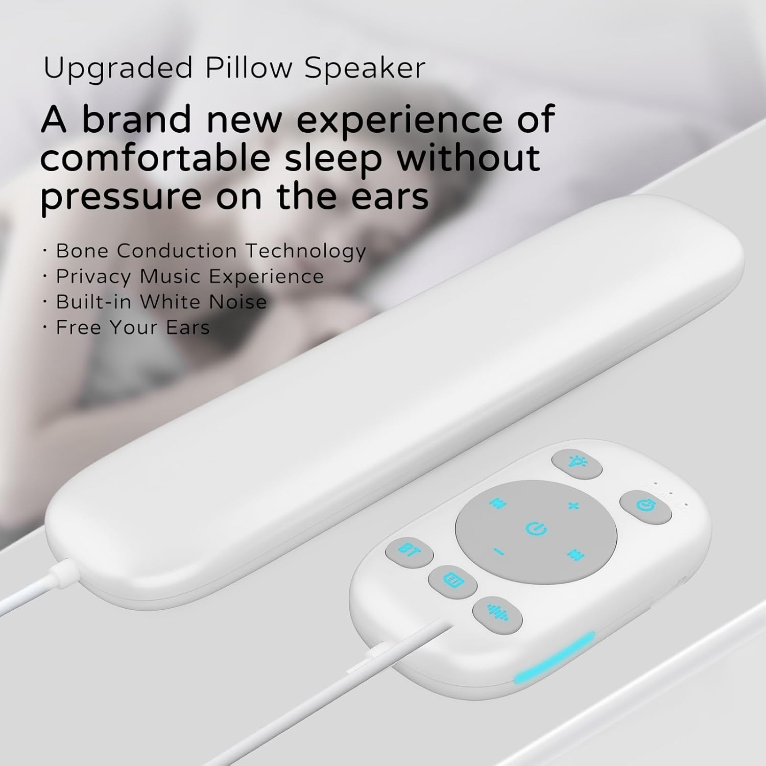 Under-Pillow Bone Conduction Sleep Speaker & White Noise Sound Machine with Sleep Timer, TF Card Compatible | for Side Sleepers & Insomnia, Calms the Mind & Supports Deeper Sleep