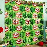 Bupelo Pixel Game Themed Party Supplies,4 Pack Creeper & TNT Tinsel Foil Fringe Curtains,Miner Themed Photo Booth Prop Backdrop Streamer,Miner Crafting Birthday Party Decorations,Room Decor for Kids