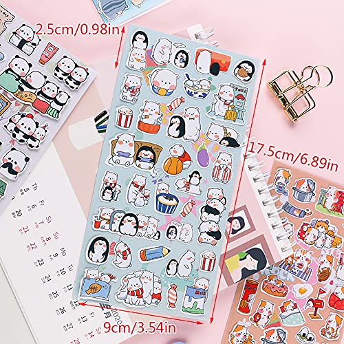 Kawaii Stickers - Cute Stickers For Journaling - 6 Sheets Small Cartoon Cat Dog Panda Bear Animal Waterproof Mini Stickers Pack For Phone Case, Laptop, Trendy Vinyl Tiny Stickers For Water Bottle, Aesthetic Stickers For Kids, Teens, Adults #TOP4