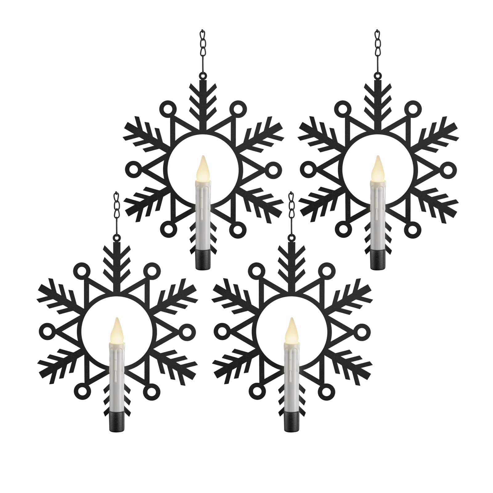 Xodus InnovationsXodus Innovations CW1500A-4 Battery Powered Metal Snowflake Window Wreath with Warm White Flickering Flameless Candle Light and Automatic Timer, Black and White, Pack of 4