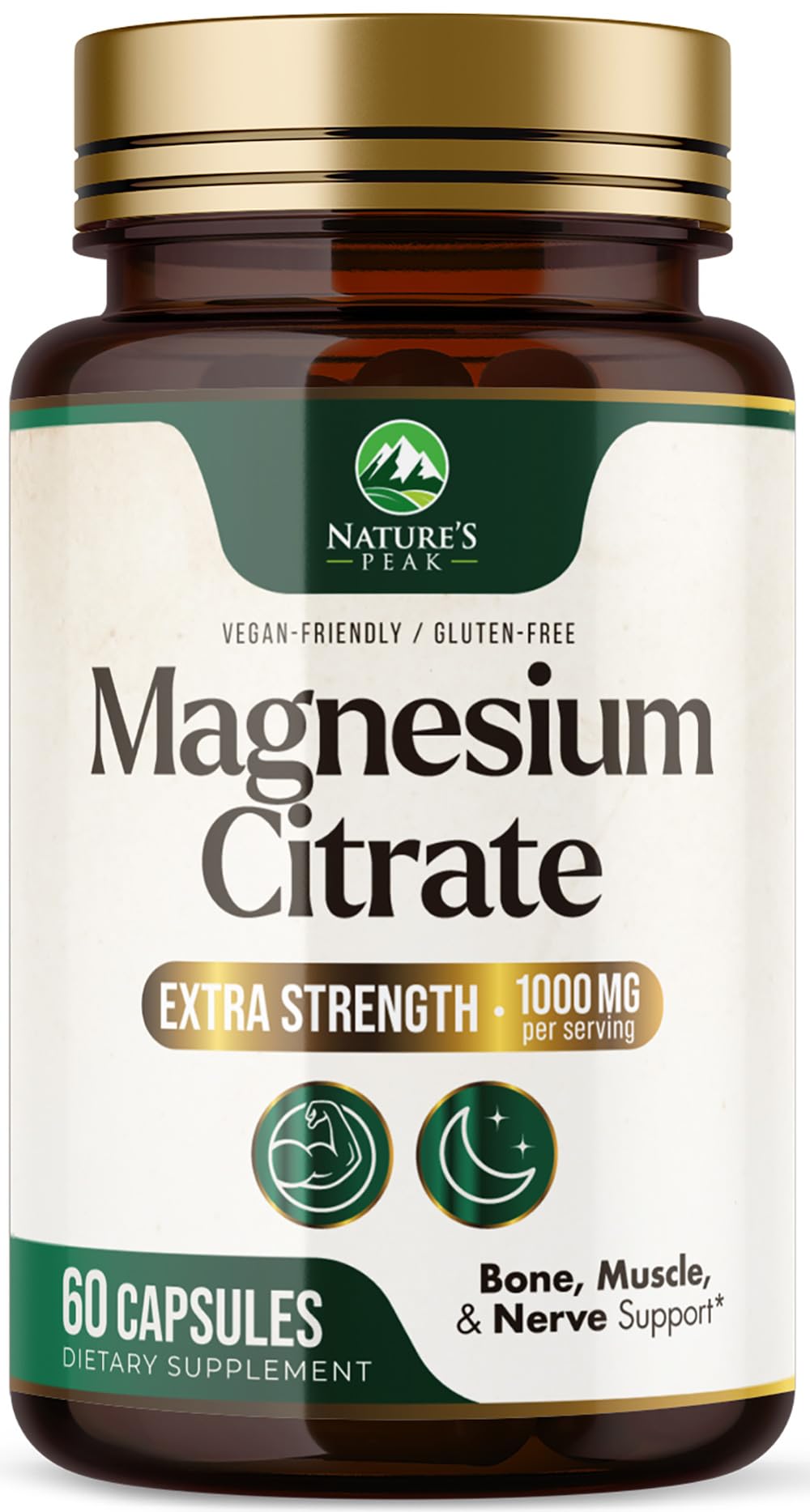 Magnesium Citrate Capsules - Max Absorption Magnesium Powder - Muscle, Bone, Nerve & Heart Health Support - Premium Formula is Powerful & Gentle for Women & Men - Bottled in USA - 60 Capsules 60 Count (Pack of 1)