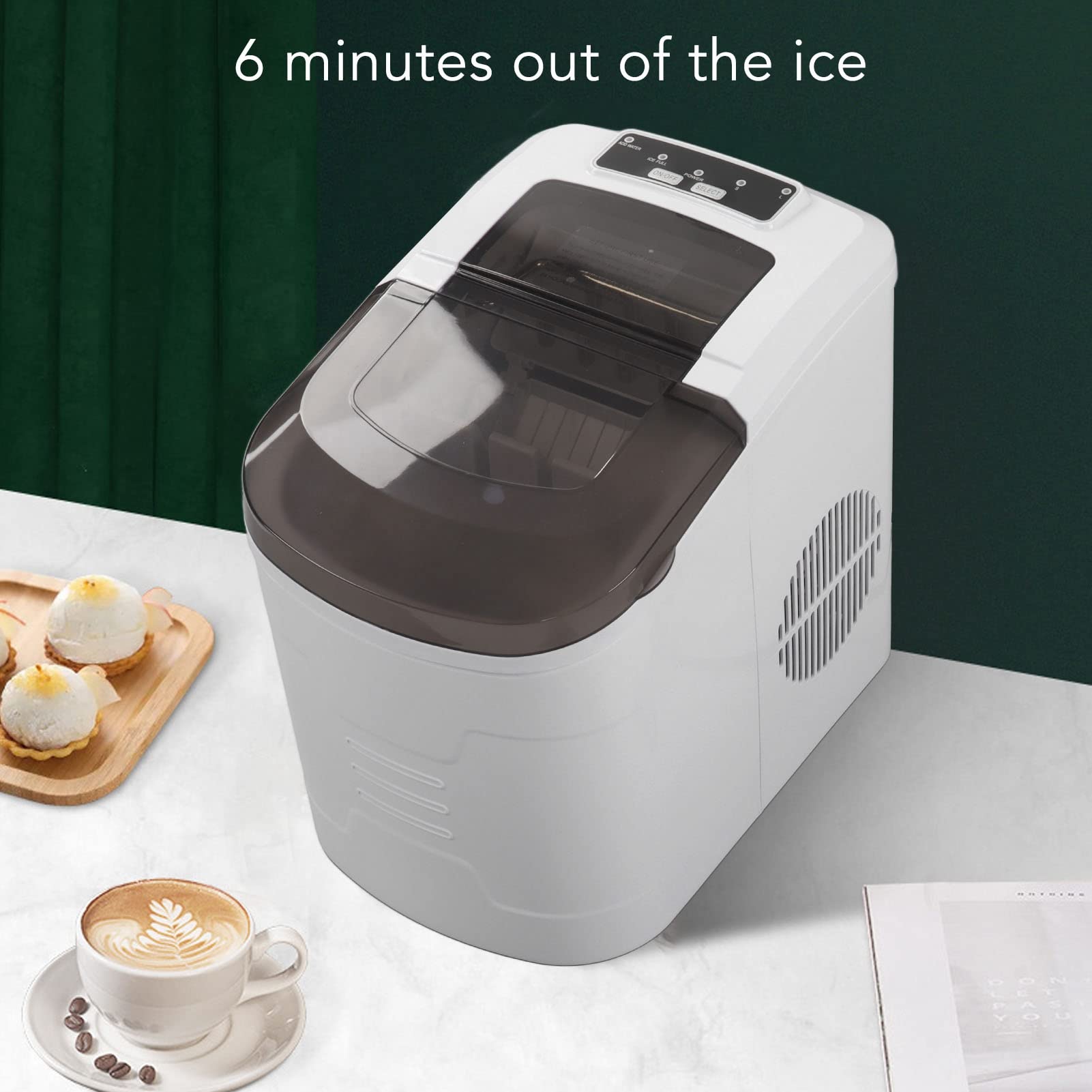 FTVOGUE Máquina para Hacer Hielo en Encimera, Máquina para Hacer Hielo Portátil ABS de 112W con Tanque de Agua de 2,2 L para Cocina, Oficina y Fiesta