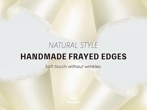 Miniatura 4 de Vitalizart Cinta de satén de seda blanca de 1-12 pulgadas x 15 pulgadas, color marfil, hechas a mano, deshilachadas para envolver regalos, baby