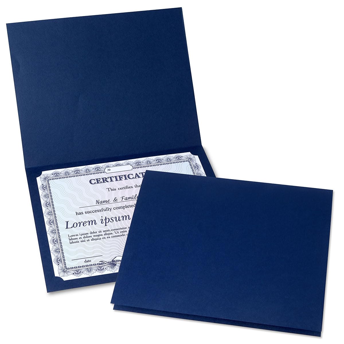 Plain Blue Certificate Folders - Pack of 10, Linen Cover 80 lb. Stock, Folded, Die-Cut Corners, for Office, Business Awards, Graduation, School