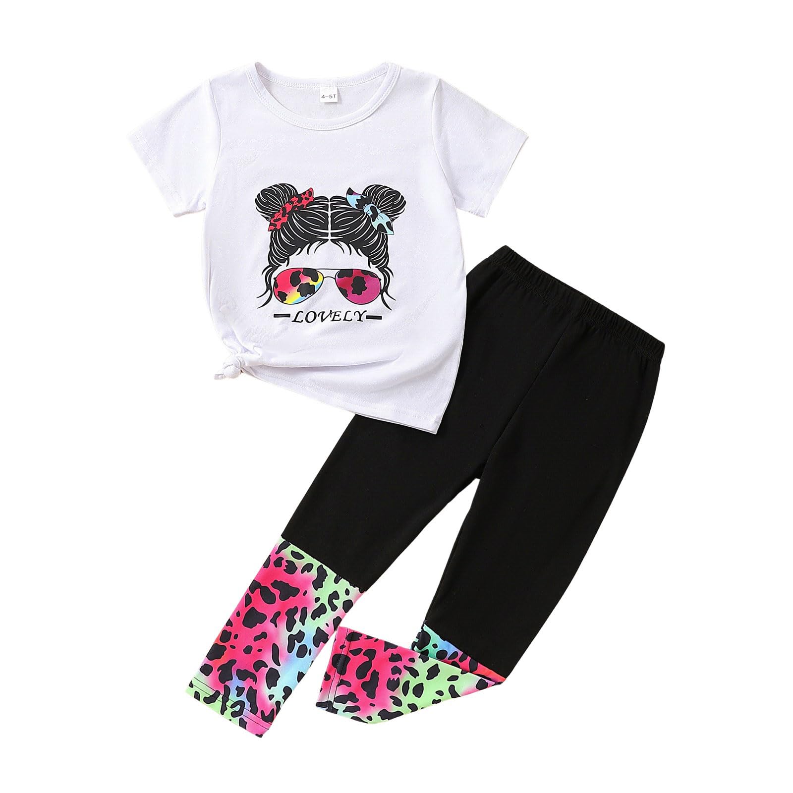 Kid Toddler Girl Clothes Figure Graphic Short-sleeve Top + Leopard Print Pants 2 Piece Summer Outfits Set