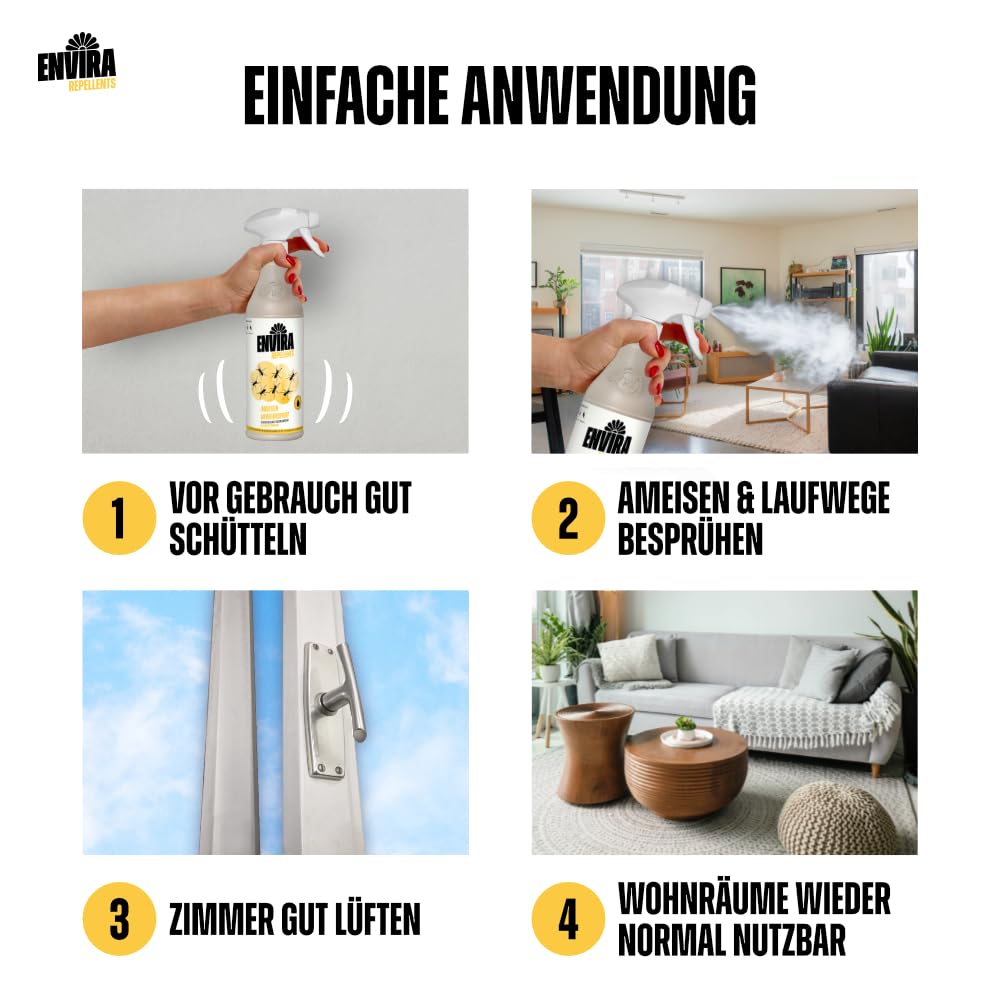 Envira Ameisen Spray 500ml – Ameisenspray gegen Wegameisen, Pharaoameisen, Waldameisen – Abwehrspray mit 3 Monate Langzeitwirkung – Ameisenmittel für Haus, Wohnung, Garten, Terrasse – Auf Wasserbasis