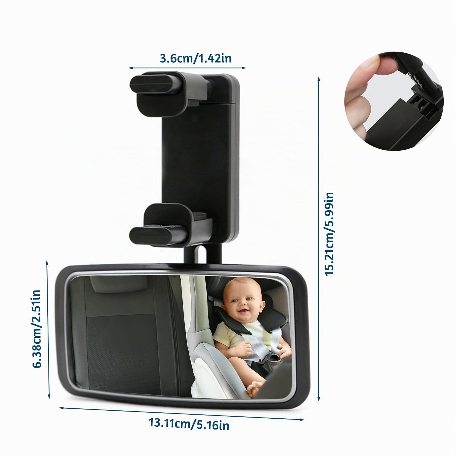 Espejo de Coche para Bebe, Rotación 360° Espejo Retrovisor Bebe Coche, Espejo de Cristal, Instalación Sencilla, Espejo para Coche para Seguridad de los Asientos Trasero