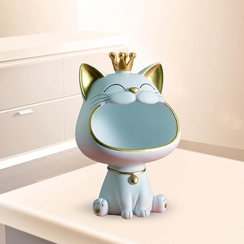Miniatura 5 de JISADER Caja de almacenamiento de estatua de gato de la suerte de resina, bandeja de almacenamiento, bandeja de escritorio, decoración de llaves,