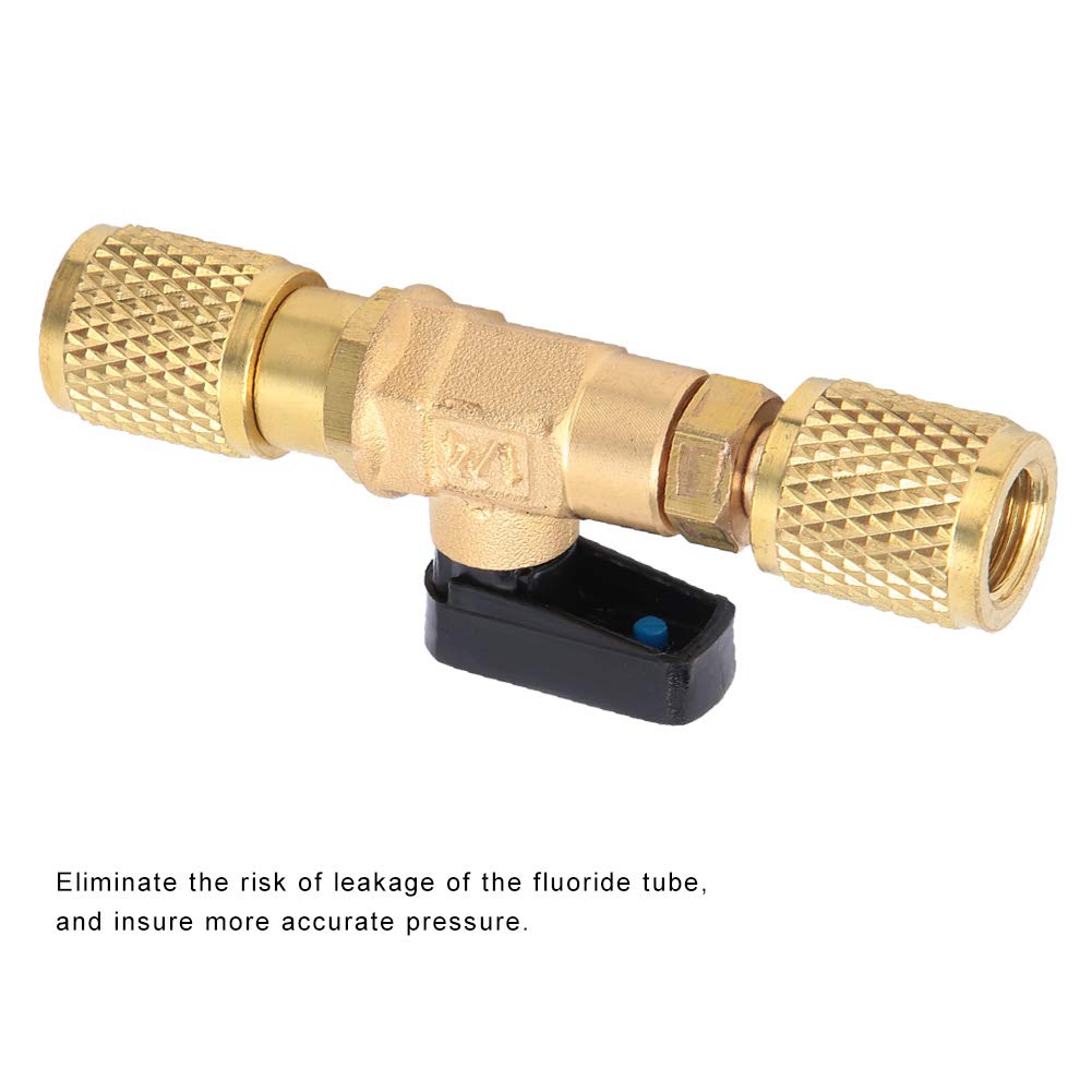 Queen.Y Valvola a Sfera Del Refrigerante G1 / 4 Condizionatore D'aria in Ottone Fine Adattatore per Valvola a Sfera Compatta con Mantenimento Della Pressione per Misuratore di Vuoto Del
