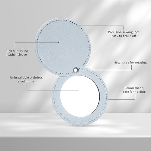 Miniatura 4 de 3 espejos compactos para monederos, espejo irrompible de acero inoxidable con funda de piel sintética, mini espejo de maquillaje portátil para