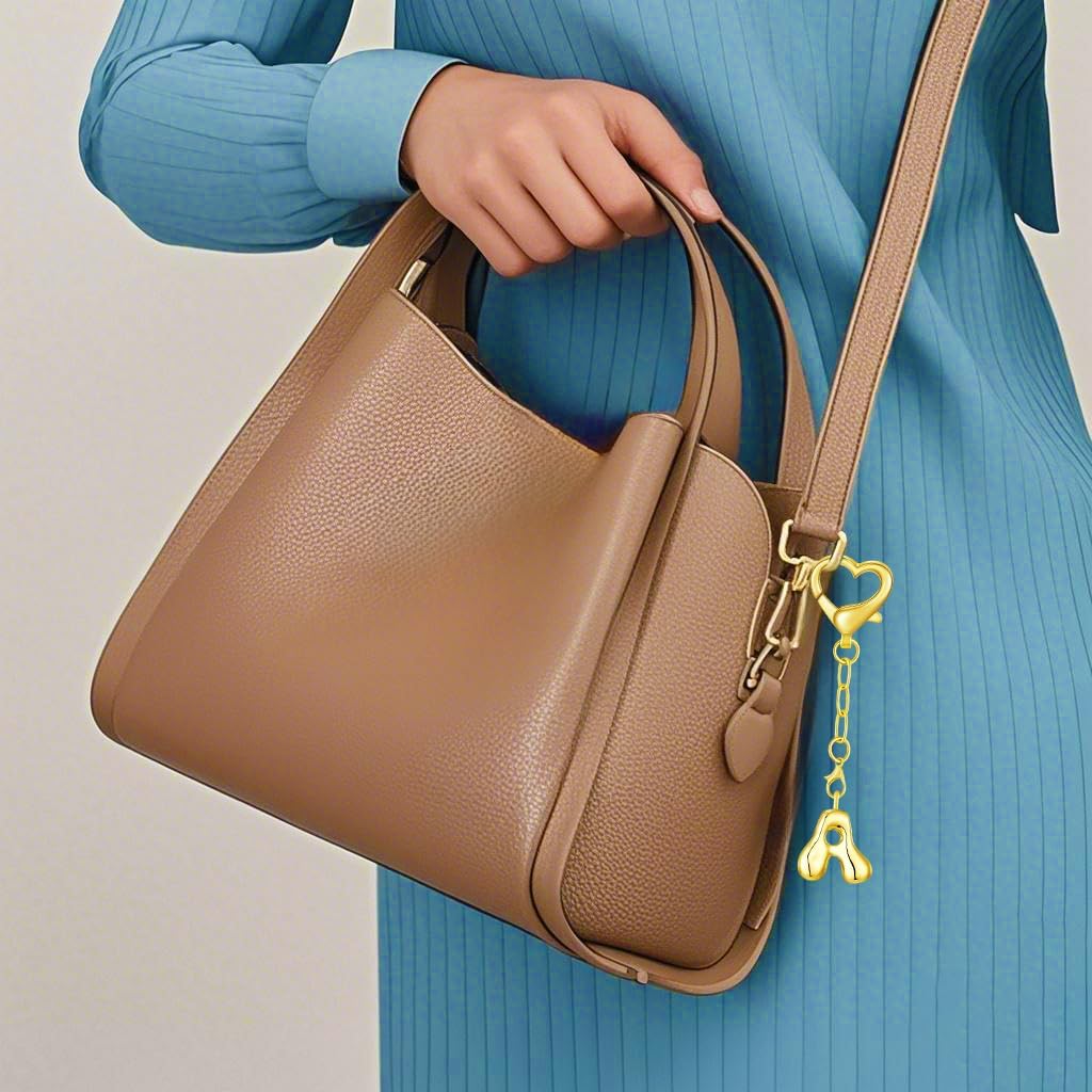 Initial Letter Keychain Gold Bubble Keychain for Women Cute Heart Key Chain for Handbag Backpack Bag Charm - Image 5