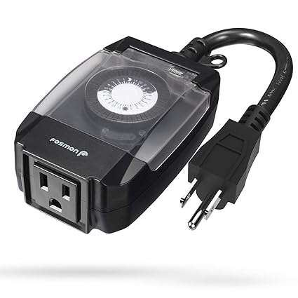 Outdoor Timer Outlet, Fosmon 15A 24-Hour Mechanical Light Timer, 3-Prong ETL Listed Water Resistance and Heavy Duty Grounded Outlet with 7inch Power Cord - Black