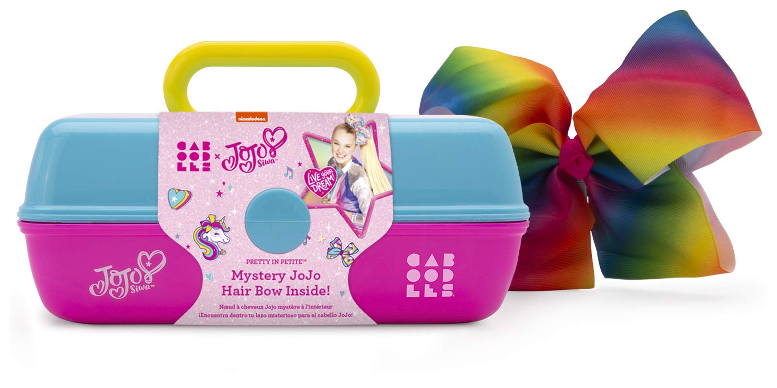 Caboodles Jojo Siwa - Pretty In Petite Makeup Organizer Compact Carrying Cosmetic Case Includes Jojo Siwa Bow, Blue Over Pink