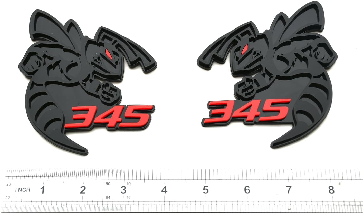 2Pcs Custom Hornet Badges Emblem BEE 3D Angry Agressive Badges Sticker Nameplate Replacement for 392 345 Universal Car Body Motorcycle SUV Door Window Decoration (Bee 345-Red Black)