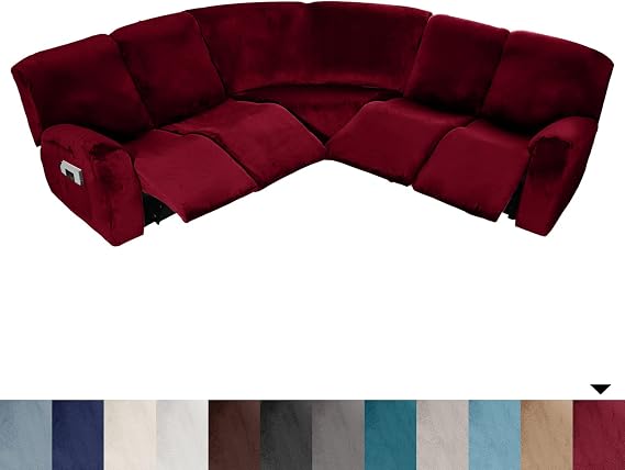 7-Piece L Shape Sectional Recliner Sofa Covers 4 Seater & 1 Corner Seat,Stretch Jacquard Reclining Couch Cover Slipcover for Reclining L Shape 5 Seat Recliner Corner Sofa