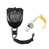Digital Sport Stopwatch Timer with Stainless Steel Whistle,Large LCD Display Suitable for Football,Basketball, Running,Swimming,Fitness and More