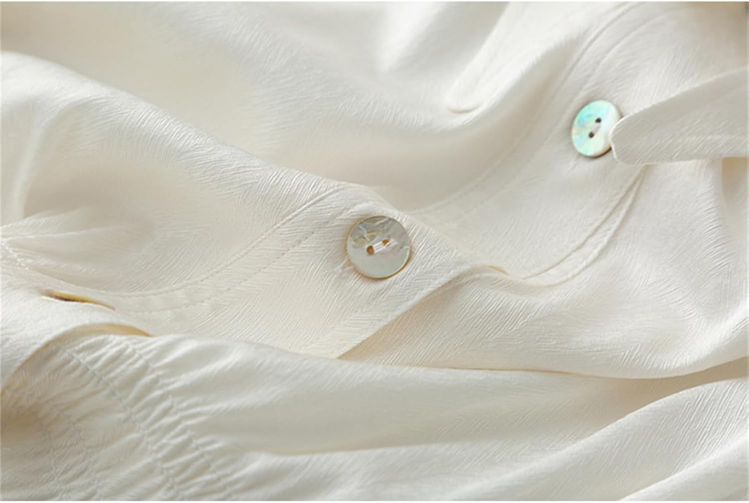 Women Spring Long Sleeve Herringbone Silk Shirt Button-Down Lapel Casual Blouse Tops