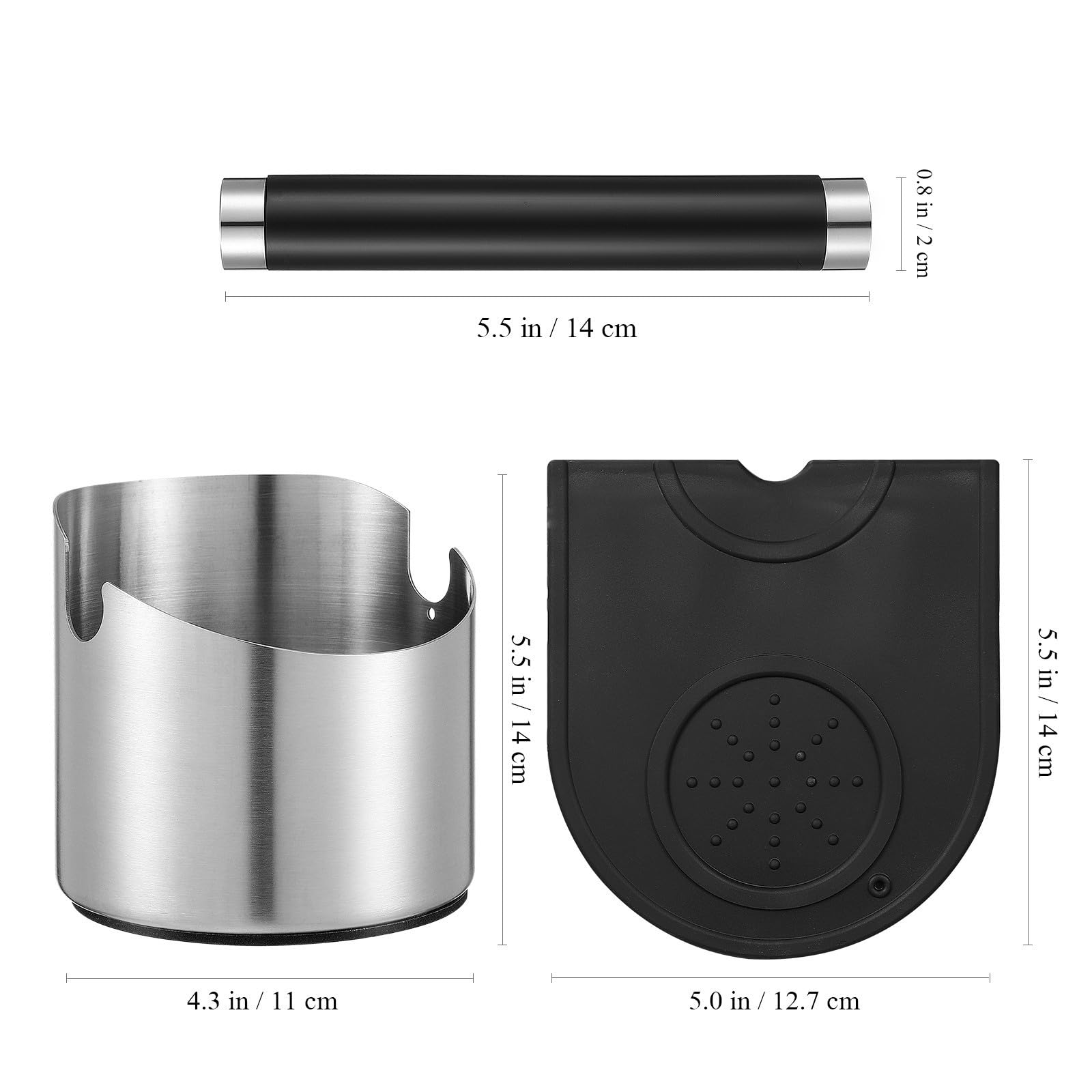 Hohopeti Acero Inoxidable Cubo de Restos de Café con Barra Extraíble | Base Antideslizante de Silicona, Estructura Estable y Uso Fácil, para Restaurantes y Bares