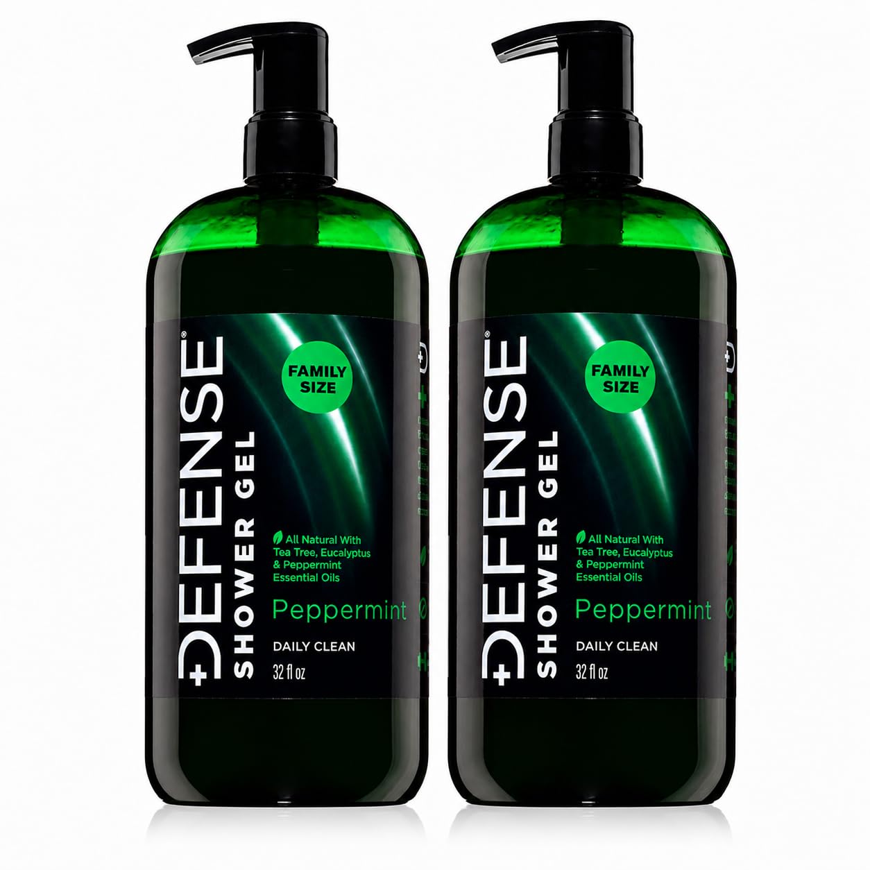 Defense Soap Peppermint Tea Tree Body Wash | All Natural Organic Shower Soap for Athletes | Odor Control & Skin Fungal Protection for Sports, Post Workout & Recovery - 32 oz (Pack of 2)