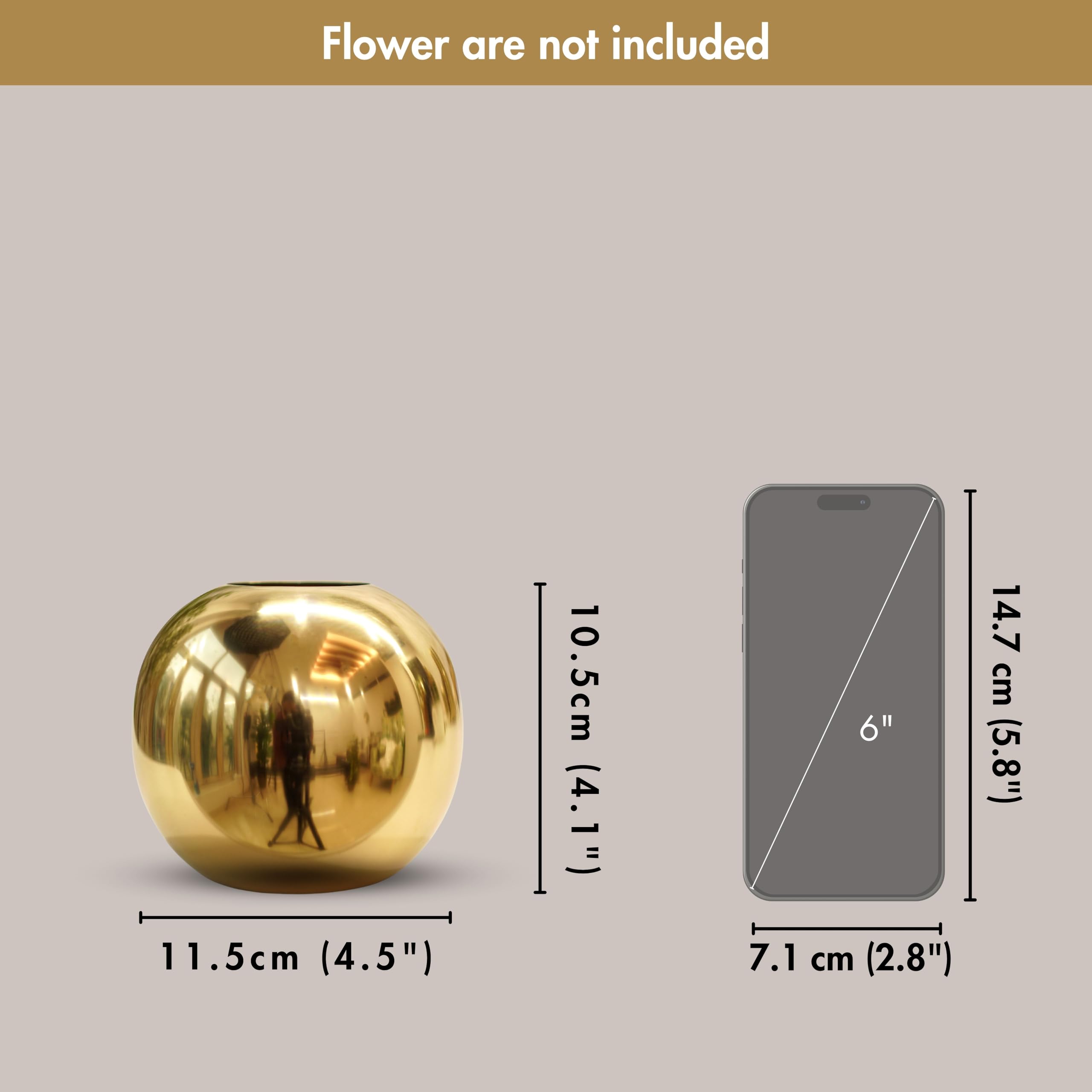 Gold Ball Vases - Set of 2 for Home Decor -6 Gold Ball Vases - Set of 2 for Home Decor -6