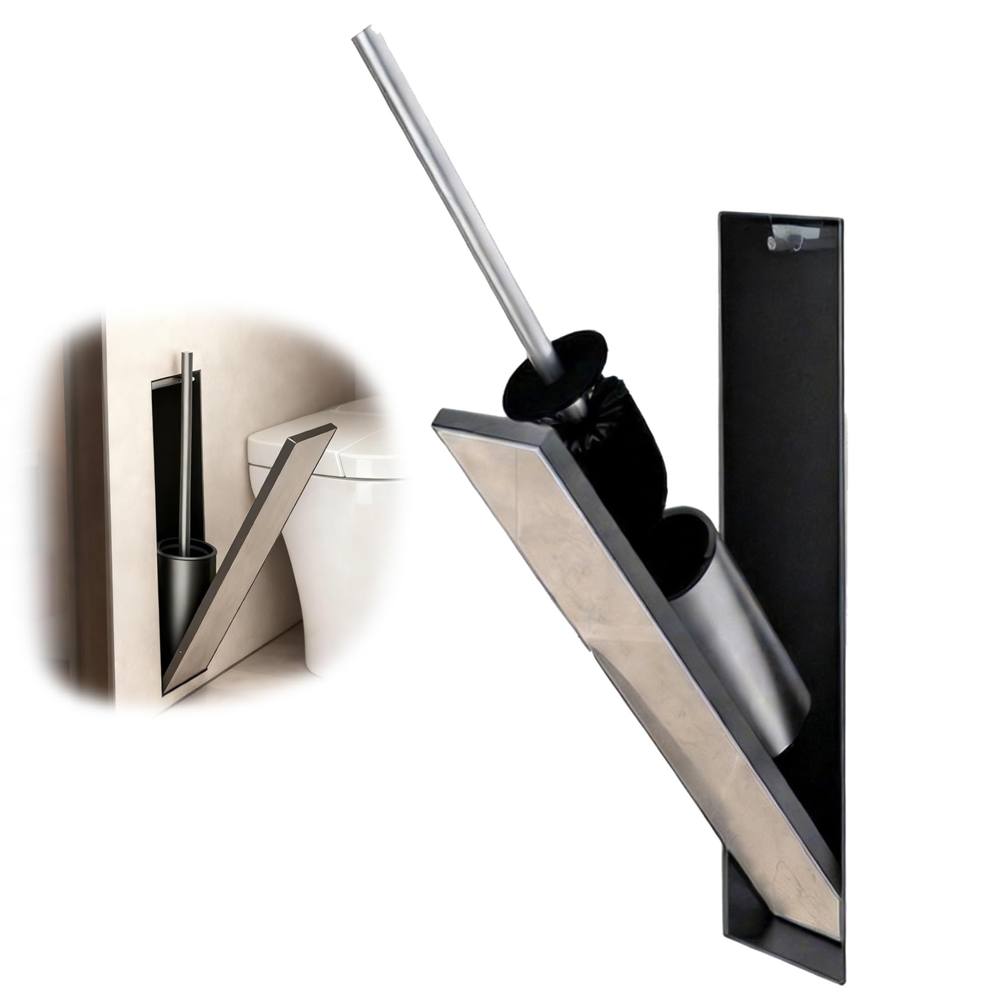 Porte-brosse encastré acier inoxydable noir gain de place pour niche de douche