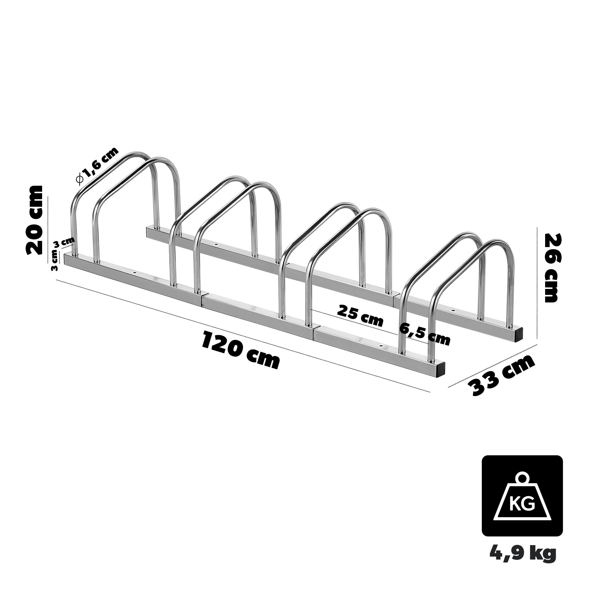 KADAX Support de vélo pour 4 vélos au sol ou au mur, en acier galvanisé pour pneus de jusqu'à 65 mm de largeur, support de vélo