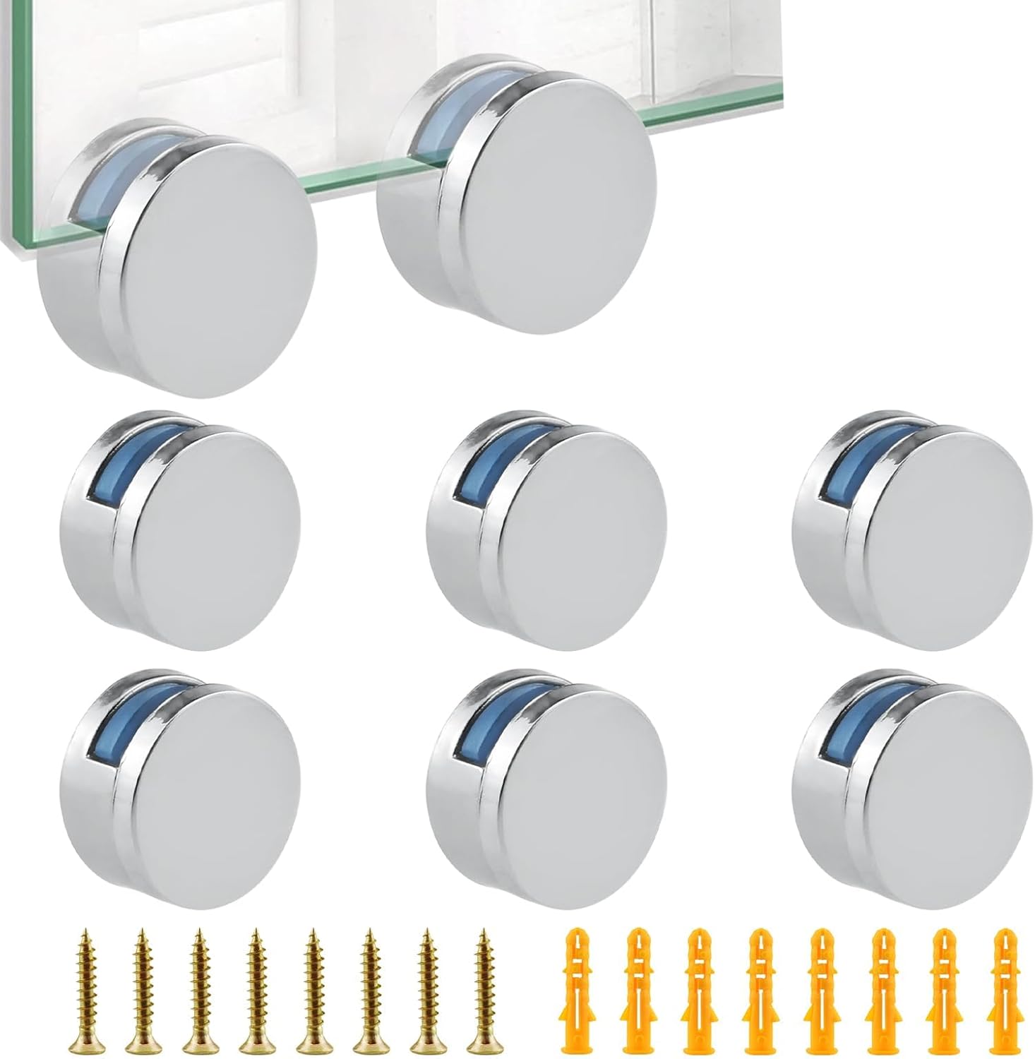 8 Pack Frameless Mirror Mounting Hardware Kit, Zinc Alloy Mirror Holders, Mirror Glass Hanging Bracket, Glass Mounting Clips Bathroom Mirrors Supporting Shelf Clamps Fits for 3-5mm Thick Glass