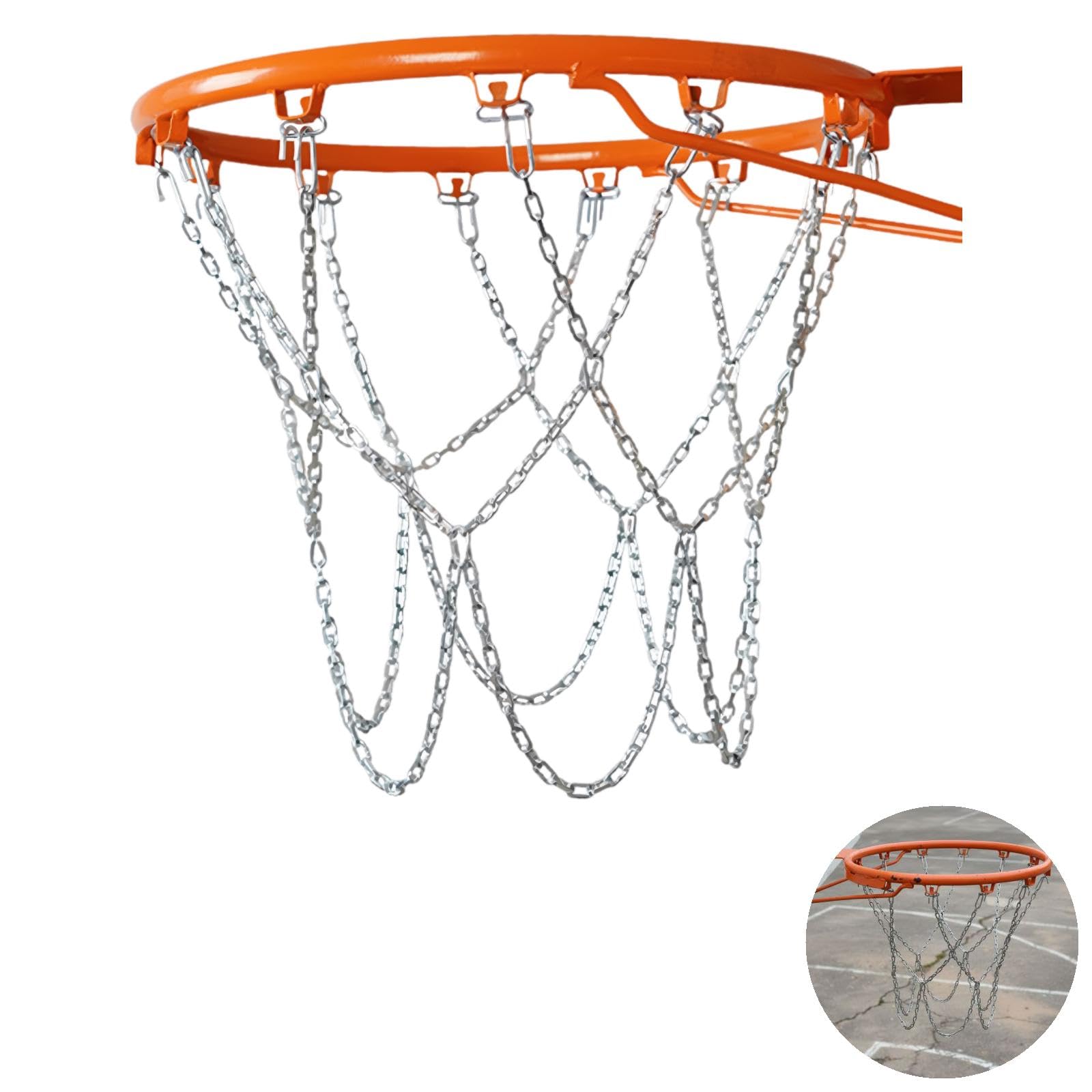 Basketballnetz aus Metall, rostbeständig, 12 Haken, Stahlkettennetz als Basketball Zubehör