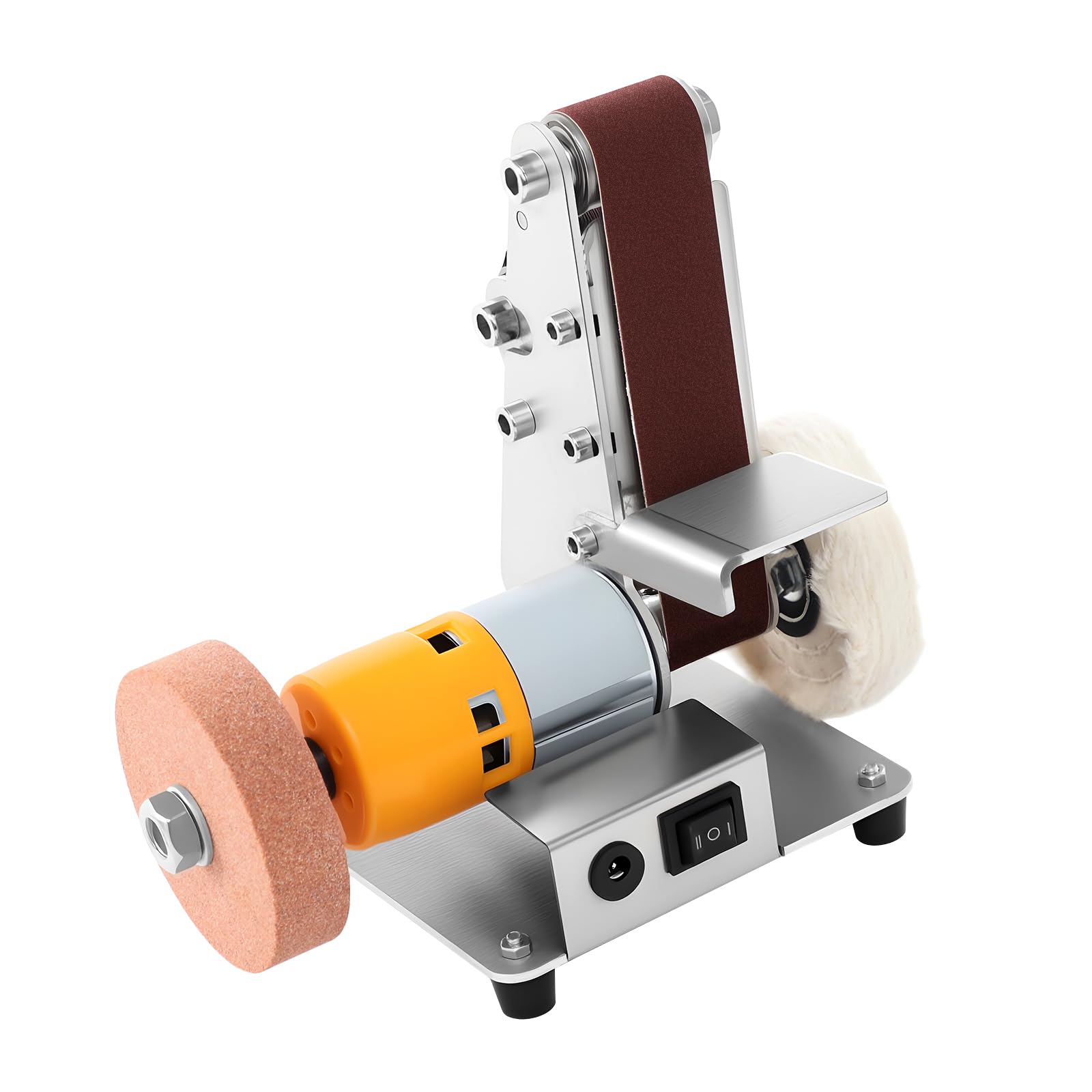 Mini levigatrice a nastro 4000-9000 giri/min, 7 marce, regolabile con avanzamento/ritorno, motore a doppio cuscinetto in rame, smerigliatrice da tavolo compatta per legno, metallo