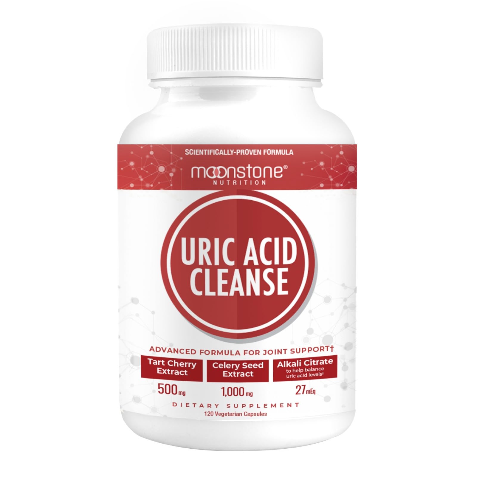 Moonstone Uric Acid Cleanse | Kidney Detox and Joint Support | Tart Cherry Powder, Celery Seed Extract & Alkali Citrate Complex | Urinary Alkalinization | Vegan & Gluten Free Supplements | 120 CT
