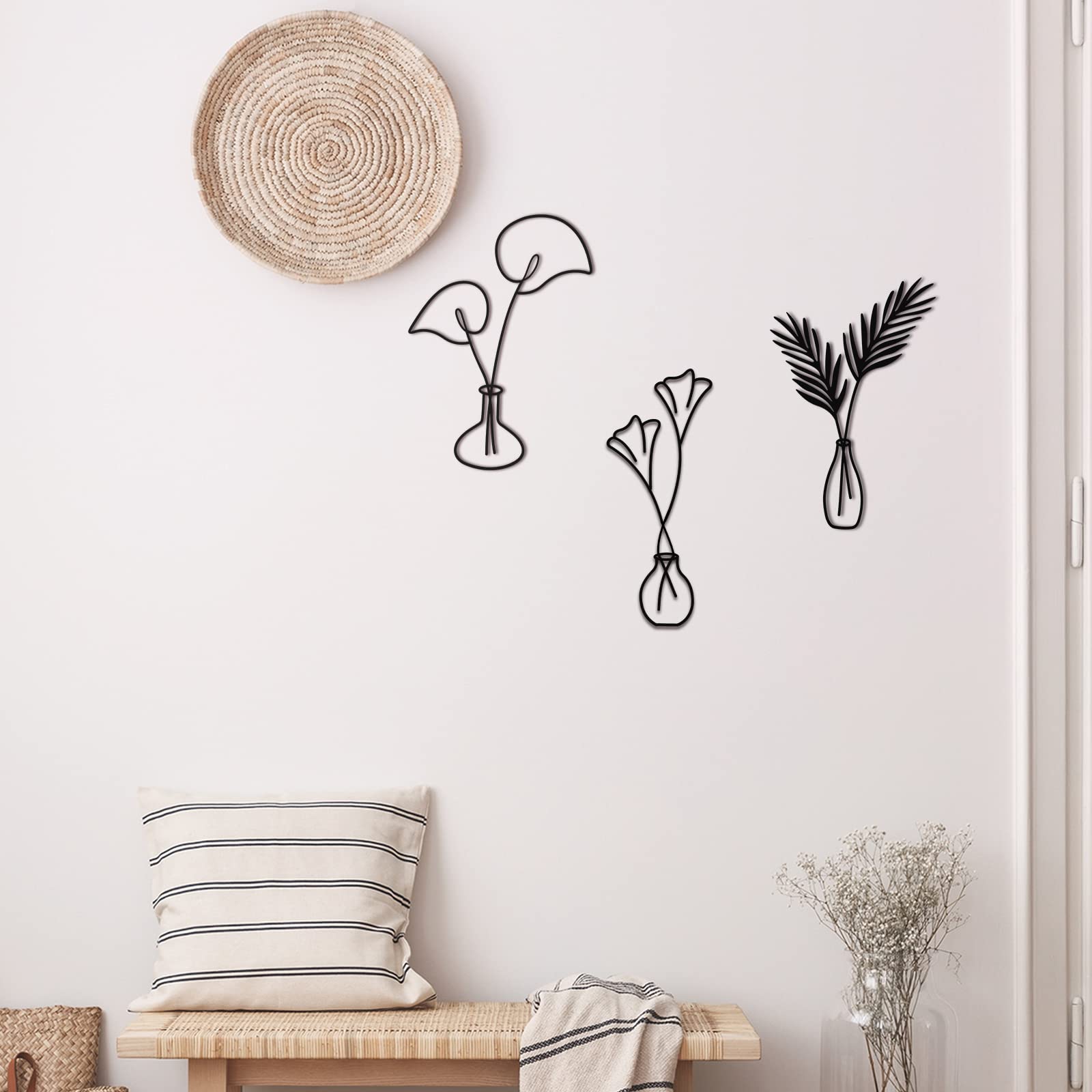 Buy 3 Pieces Metal Wire Flower Wall Decor Boho Metal Flower Wall Art