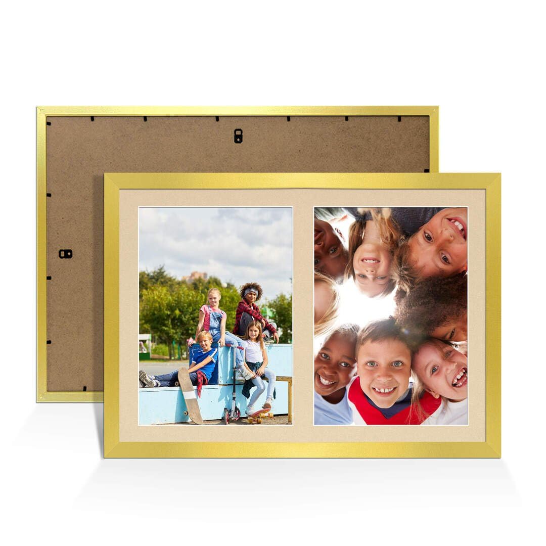 Procut Global 20X14 Gold Photo Frames For Multiple Pictures with Ivory Mount-Sleek Collage Frame with 2 Apertures (2x) A4-Engineered Wood with Shatterproof Perspex