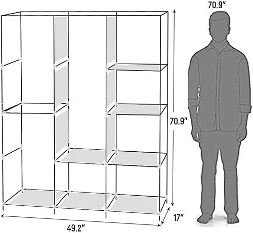 Miniatura 9 de Armario portátil de 71 pulgadas con estante organizador de almacenamiento de ropa negra para el hogar, dormitorio, garaje, etc. Montaje sin
