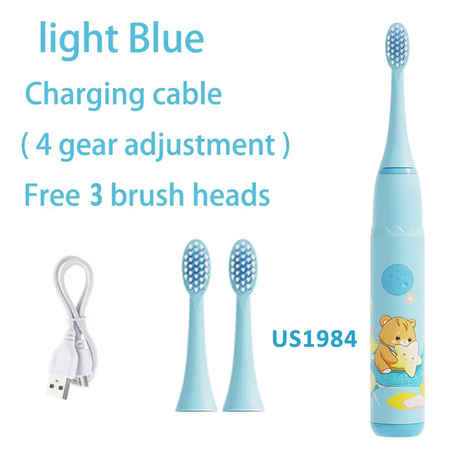 US1984 Sonic Electric Toothbrush For Adults and Kids with 4 Modes, 18000 Strokes per minute, 3 Brush Head, Soft Bristles, Waterproof, Rechargeable Lasting Up To 30 Days, Power Toothbrush (Blue) 4