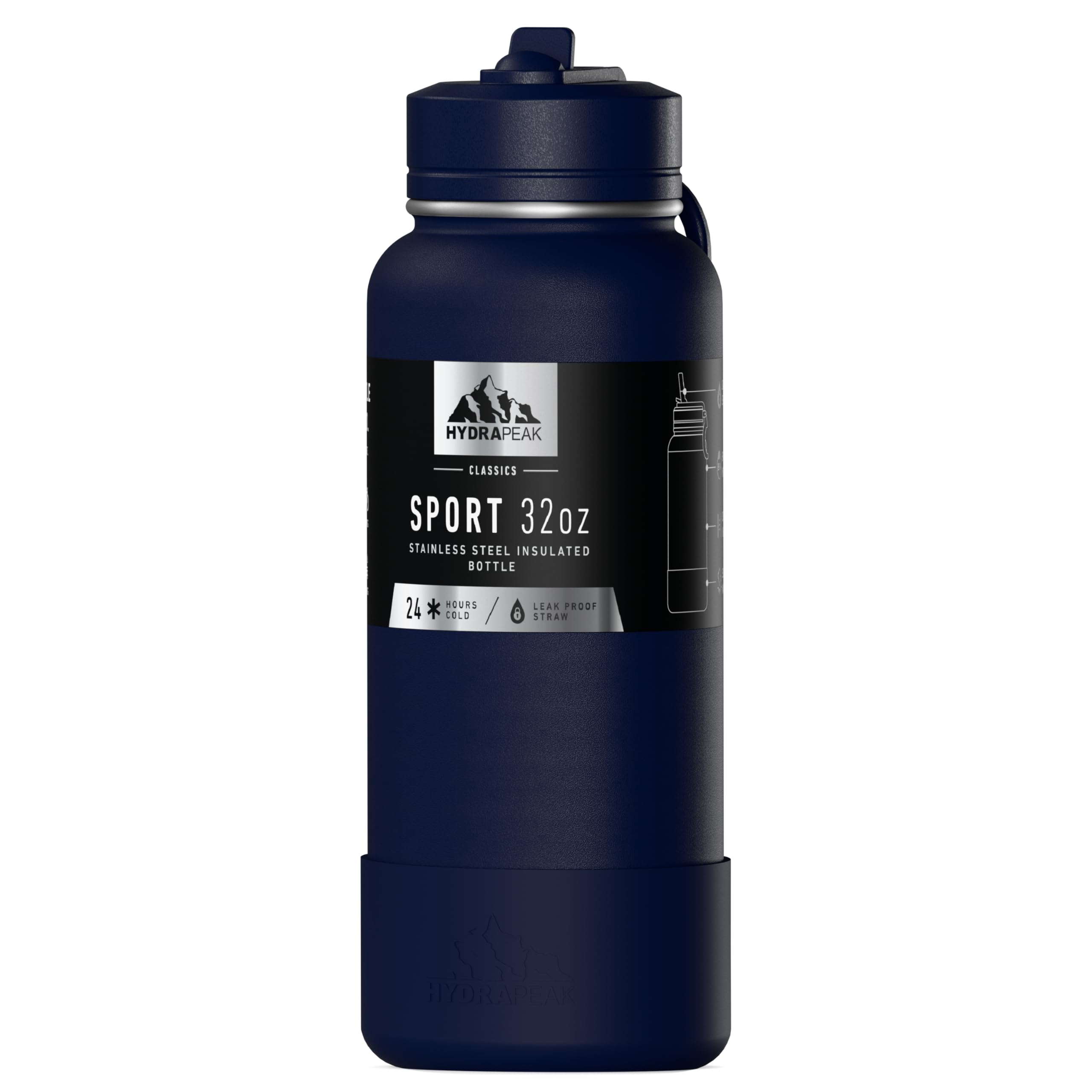 Hydrapeak 32oz Sport Insulated Water Bottle with Straw or Chug Lid, Leak & Spill Proof, Keeps Drinks Cold for 24 Hours, Hot for 12 Hours, Premium Stainless Steel Water Bottles (32oz, Navy) โ image 1