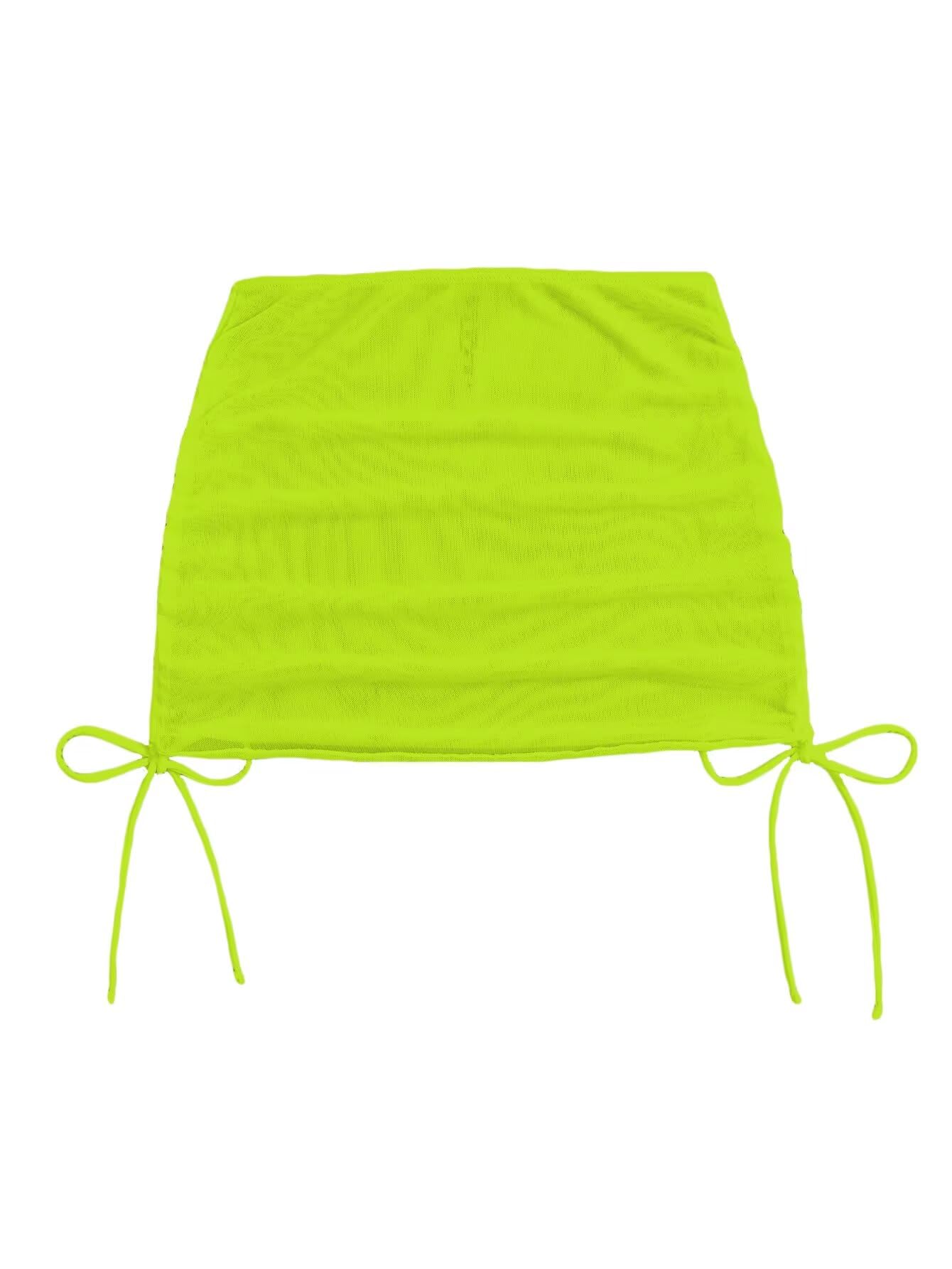 Falainetee Women's Mesh Sheer Drawstring Solid Summer Bikini Cover Up Skirt