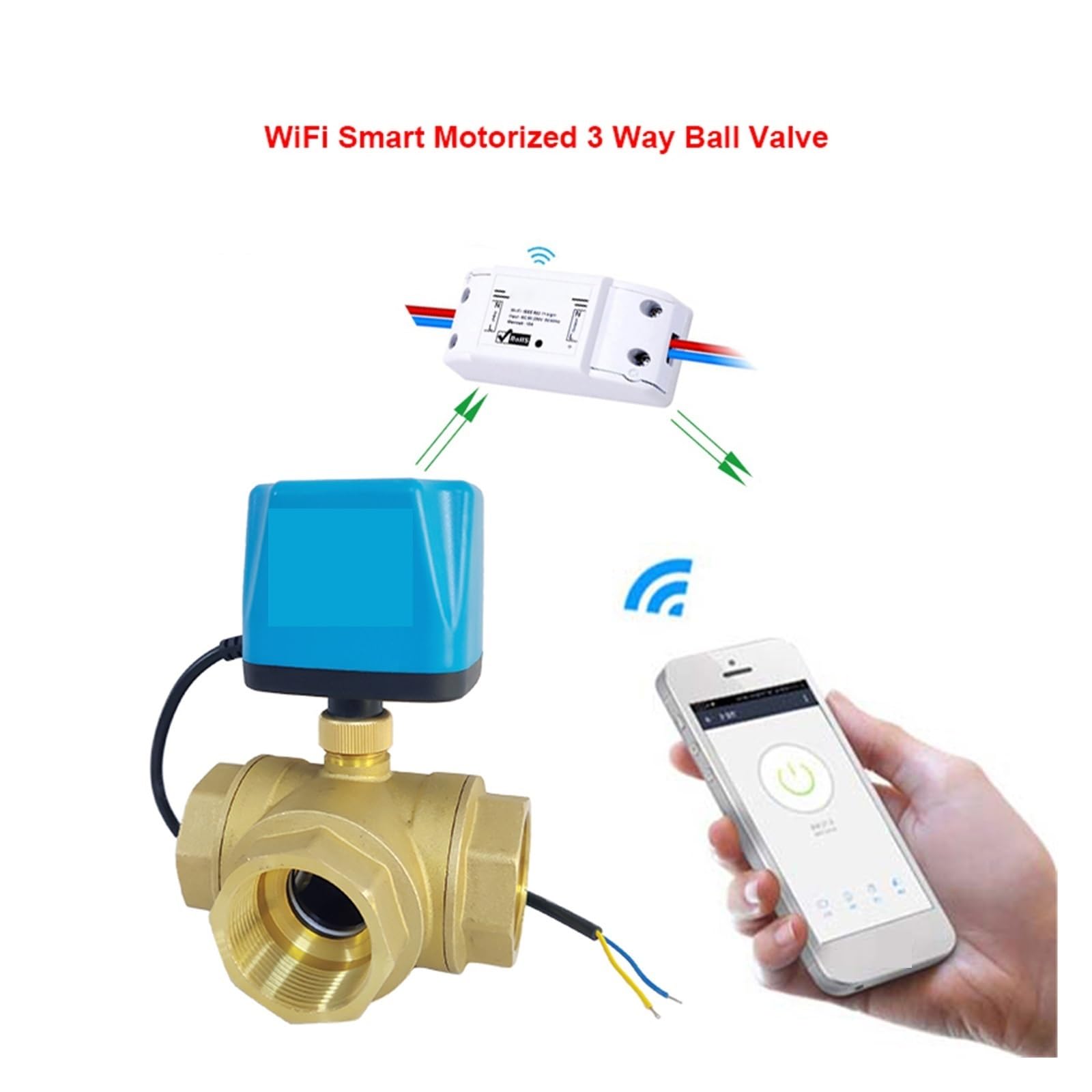 Válvula de bola, Válvula De Agua Inteligente WiFi, Bola Eléctrica Motorizada 3 Vías, Interruptor, Aplicación Sincronización(1/2")