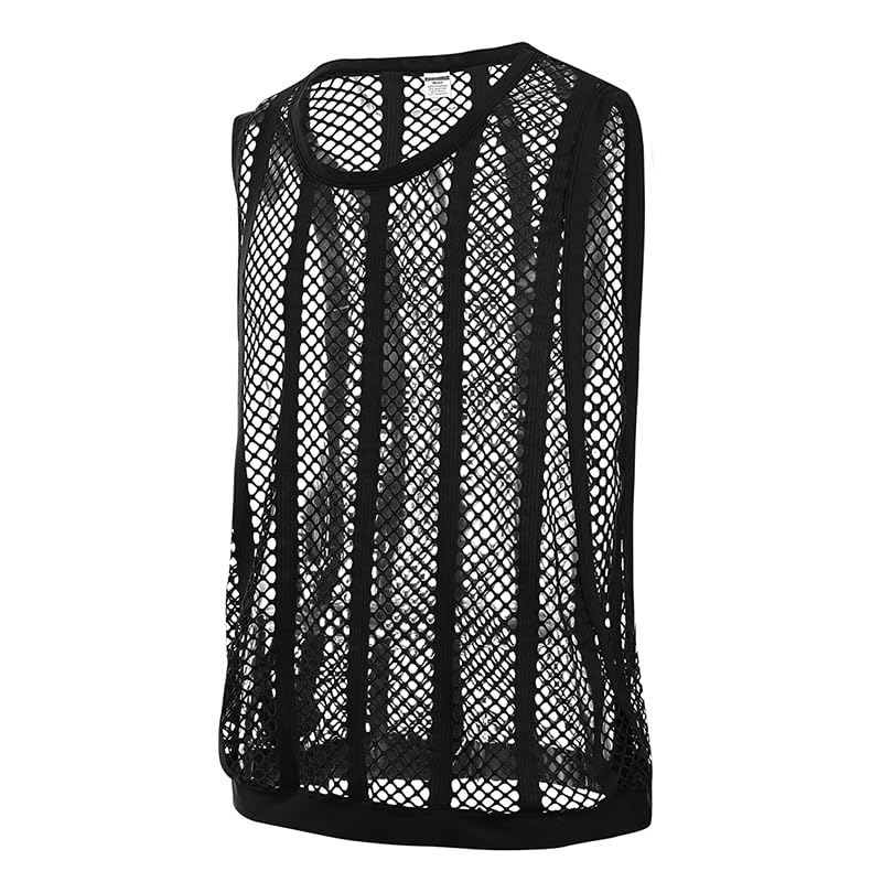 YAHWULAI Mens See Through Sexy Mesh Vest Stylish Crewneck Sleeveless Tank Shirts