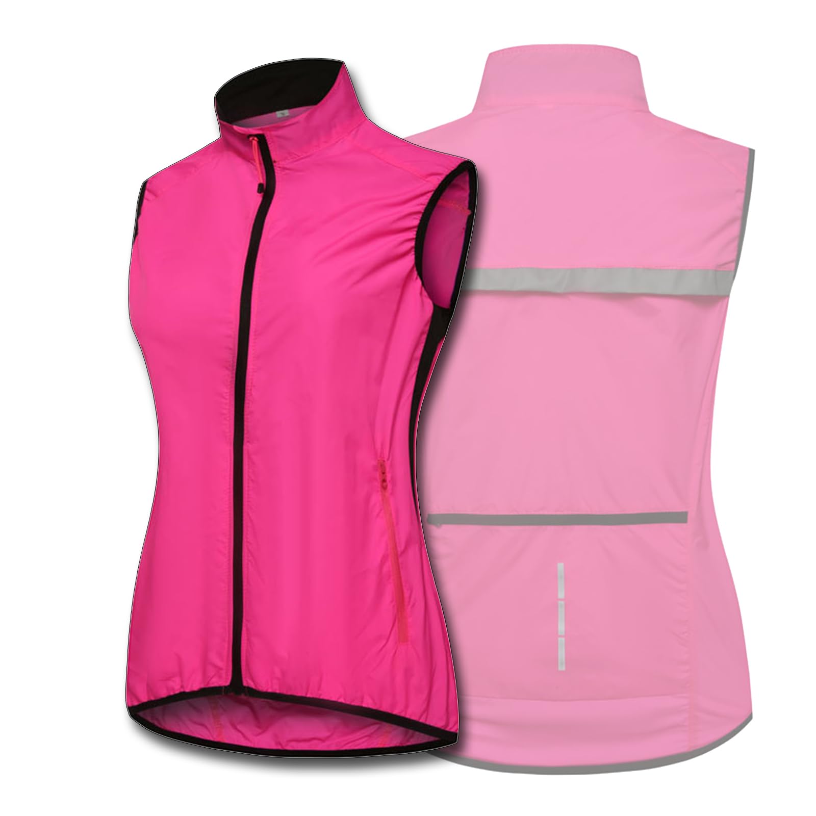 Letnie damskie lekkie bezrękawniki rowerowe Softshell Kurtka bez rękawów Wiatroodporna, oddychająca Kamizelka ze stójką i kieszenią na zamek do biegania Piesze wycieczki Golf,Pink-XL