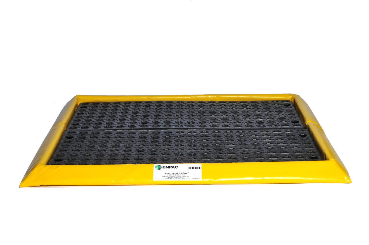 ENPAC 4 Drum SpillPal Spill Pad with Grate, Yellow, Foam Sidewalls, Low Profile, Tough, Durable, Two-way Air Relief, Foldable