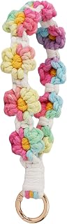 XGALBLA Boho Macrame Flower Keychain Wristlet - Handmade Durable Women's Floral Lanyard for Keys, Purse, Backpack