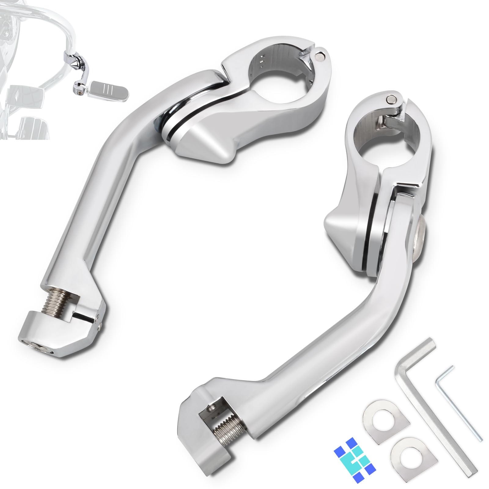 1.25inch(32mm) Long Angled Highway Footpegs Mounting Kit Universal for Harley Touring Road King Street Glide Softail Dyna Sportster XL 1200 883 with 1-1/4" Engine Guard/Crash Bar,Chrome