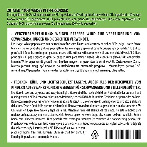 Pieprz biały cały (250 g), ziarna pieprzu biały, 100% naturalny, bez dodatków, wegański, biały pieprz