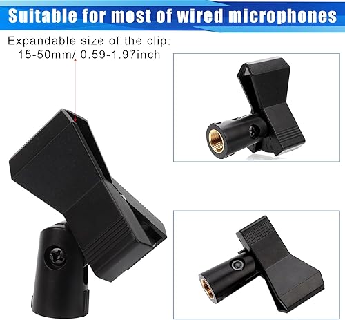 Miniatura 5 de 2 clips de micrófono para soportes, soportes de clip de micrófono con 2 adaptadores de tornillo macho de 58 pulgadas a 38 pulgadas, abrazadera de