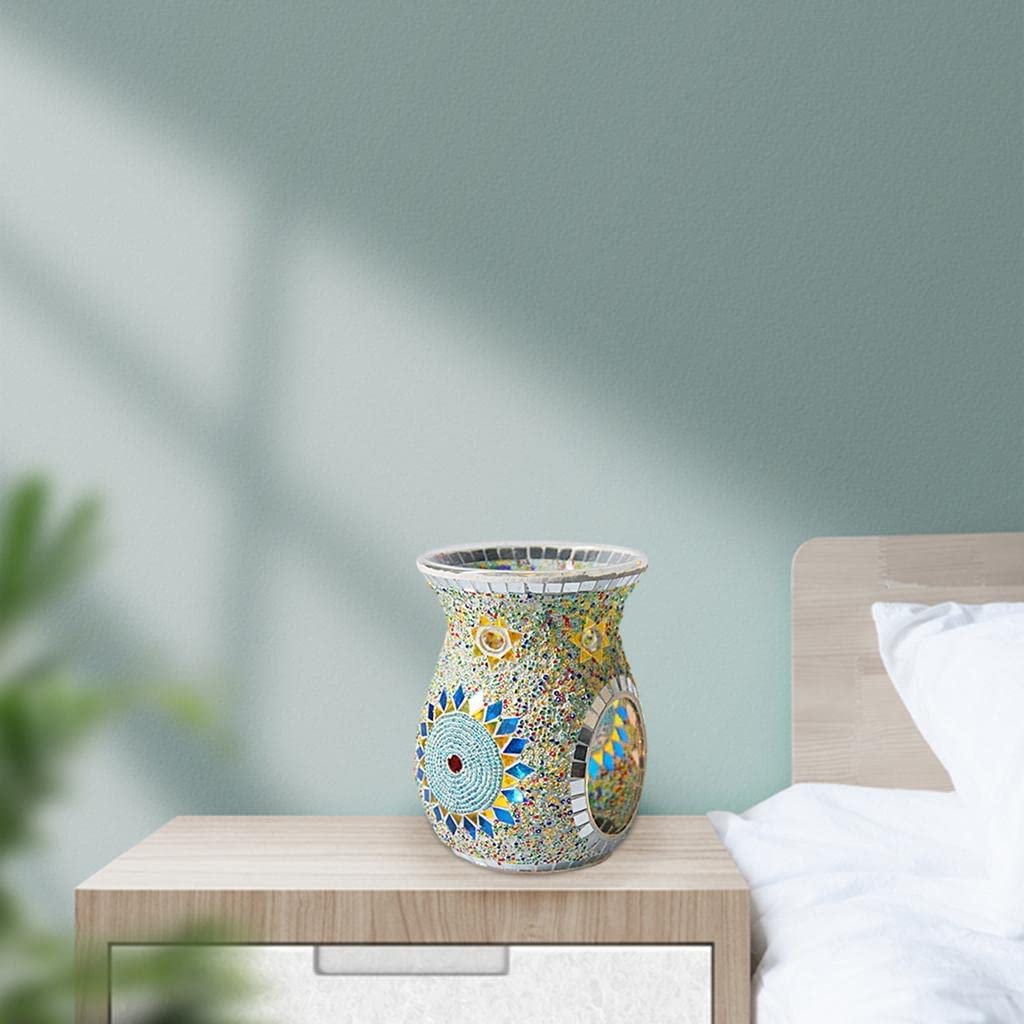 Statuen Home Decor Desktop Ornamente Büro Dekoration, Glas Mosaik Ölbrenner, Duftbrenner, Teelichter, geschmolzener Wachshalter für Geschenke und Heimdekoration - Blau Gelb Kerzenständer