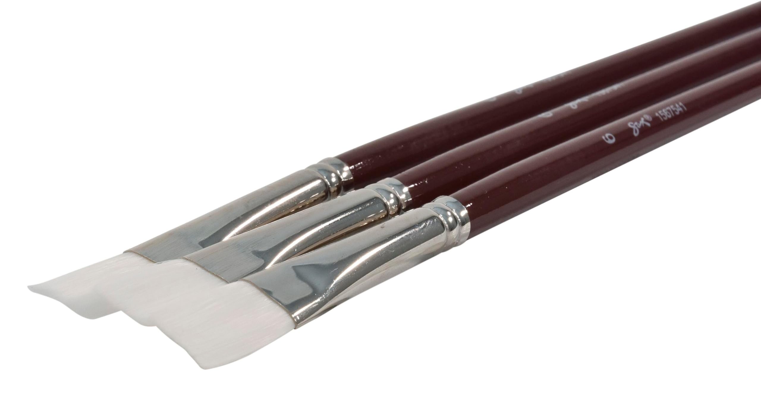 Sax Optimium White Taklon Brushes, Brights Type, Long Handle, Size 6, Pack of 3