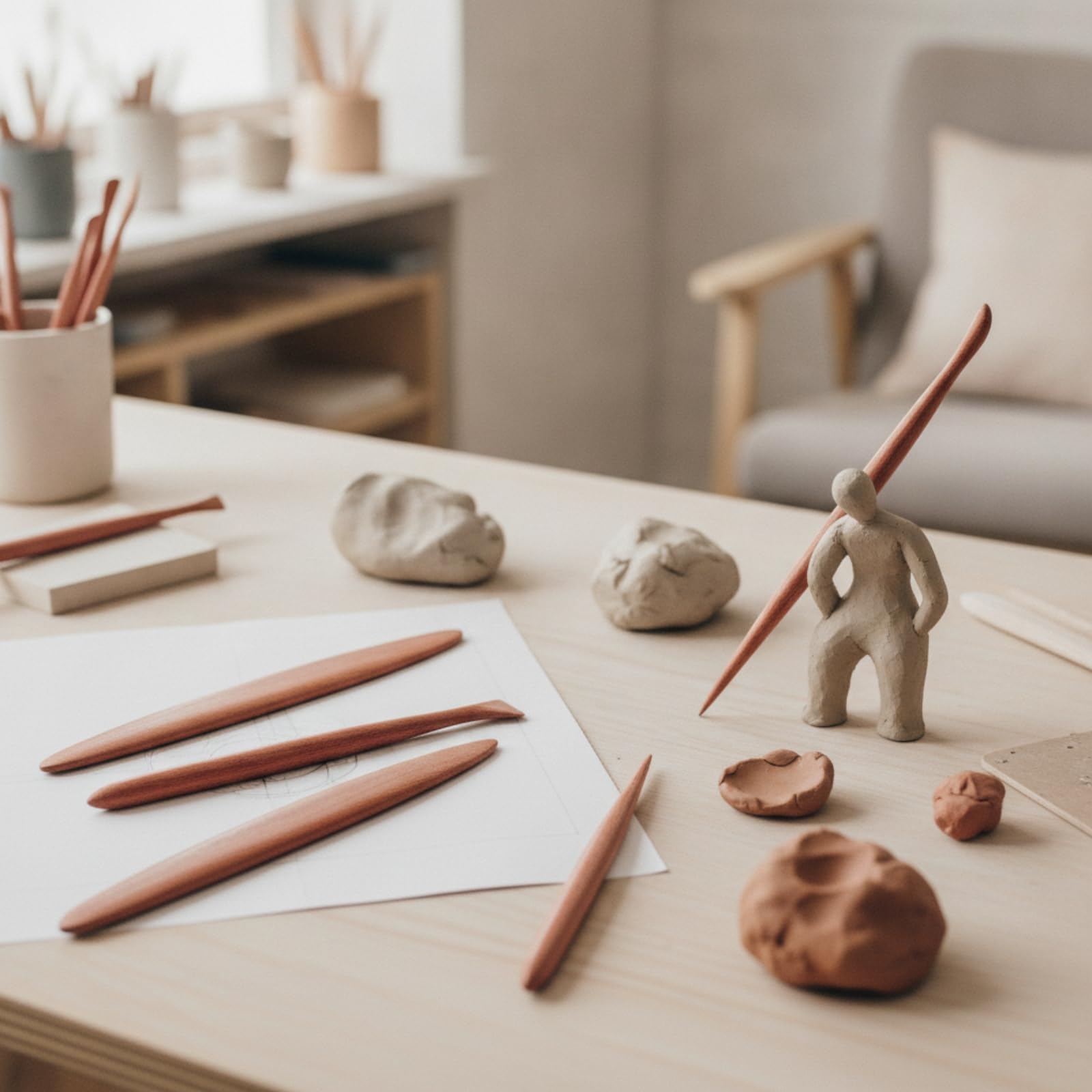 7 Pièces Ébauchoirs En Bois Ergonomique Ensemble d’outils Molage En Bois Polyvalent pour Céramistes, style to 1