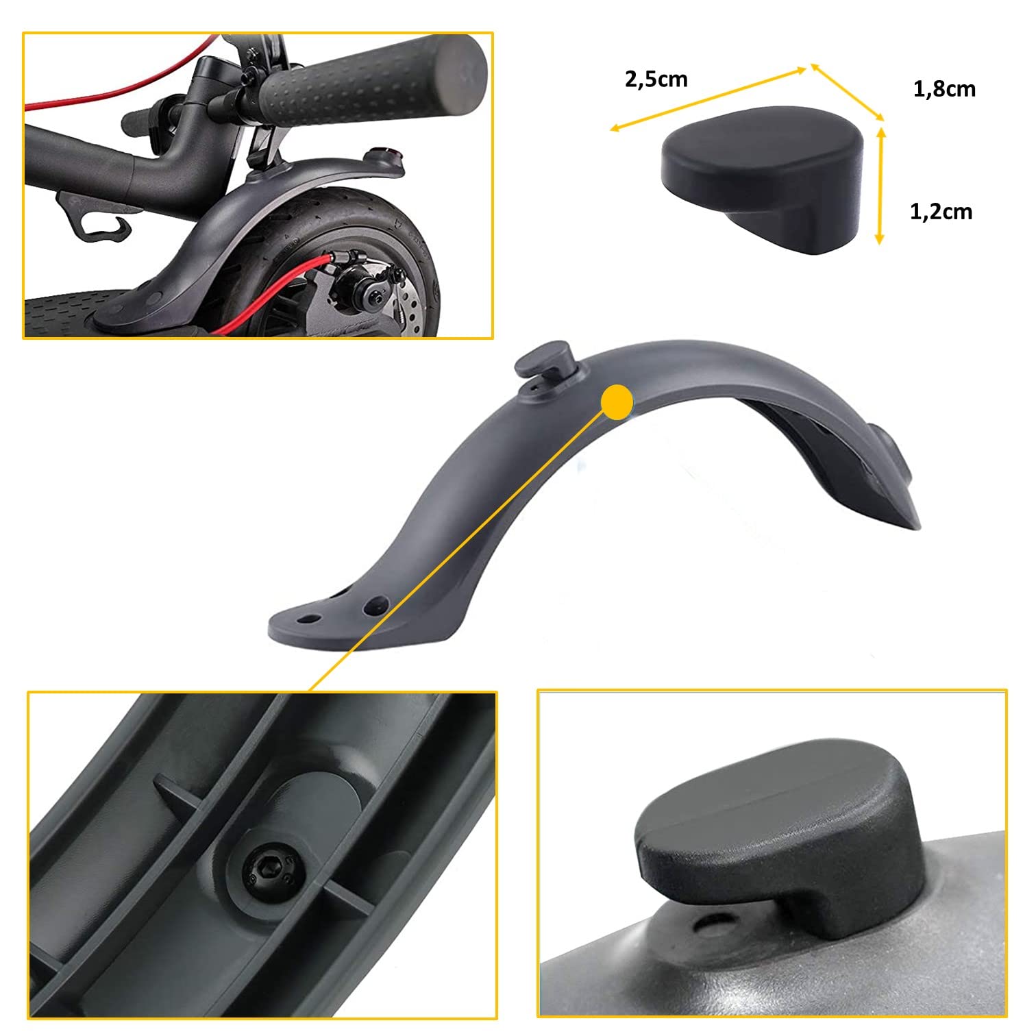 Parafango Posteriore Per Monopattino Xiaomi M365/1S/Pro 2 - Con Supporto Metallico E Luce - Foto 4