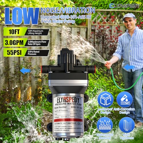 Image of 2026 Upgraded 4008-101-A65 RV Fresh Water Pump, 12 V DC 3.0 GPM Self-Priming Diaphragm Water Pump, 180 GPH, 11.3 LPM, 55 PSI,Includes Pressure Switch and Detachable Filters,No Noise, for RV, Marine