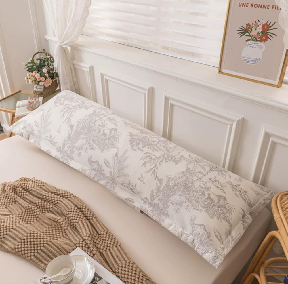 Rectangle Long Pillowcase Lumbar Throw Pillow Cover for Bed Couch Bedroom,Decorative Cotton Body Pillow Cover (White6,19 * 59in/48 * 150cm)